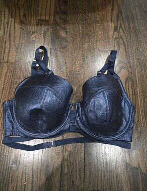 Gabi Fresh x Playful Promises metallic Midnight blue Leatherette bra 36F